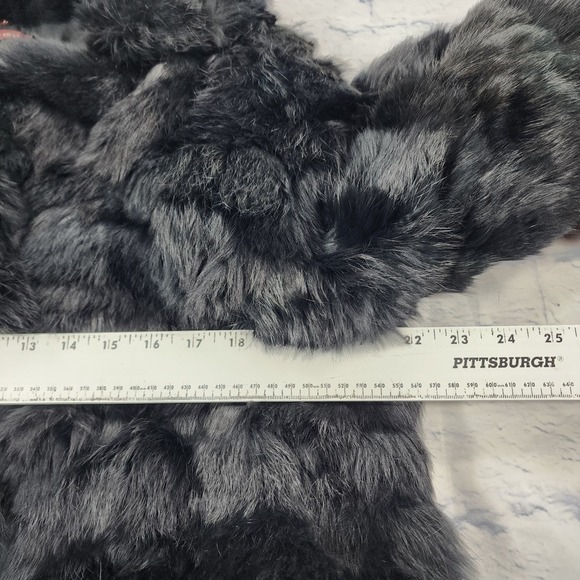 Custom WOMENS SIZE L 100% Dyed Rabbit Fur Black Jacket Lined VINTAGE 90s - Picture 11 of 16